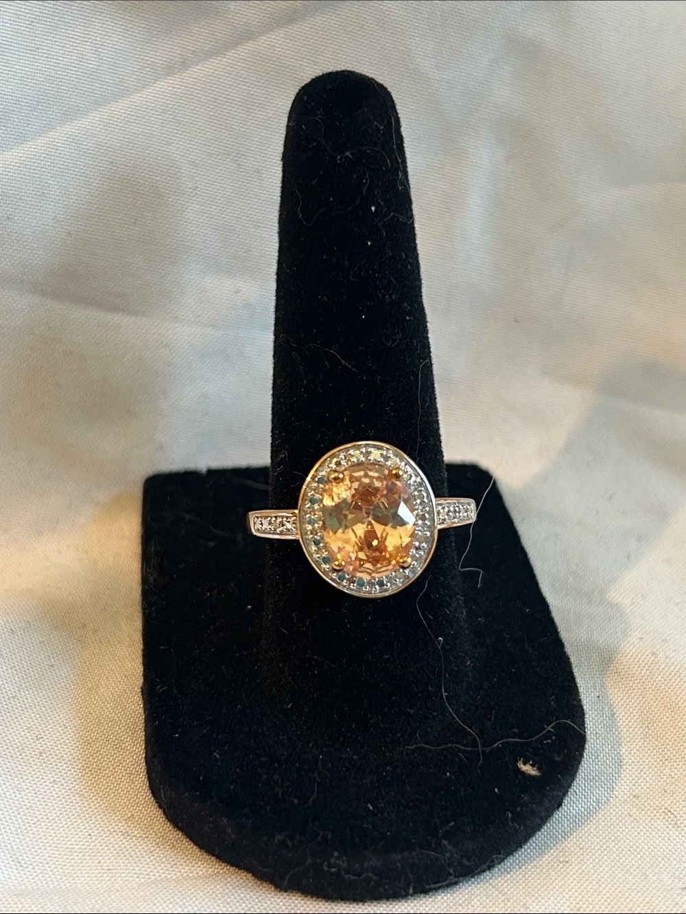 Gold Tone Champagne Halo Cocktail Ring